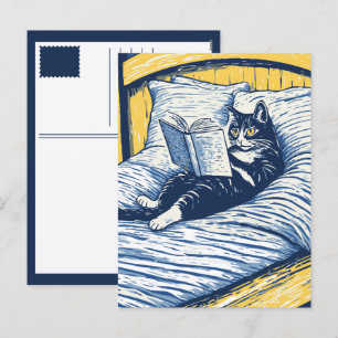 lesende Katze Feiertagspostkarte