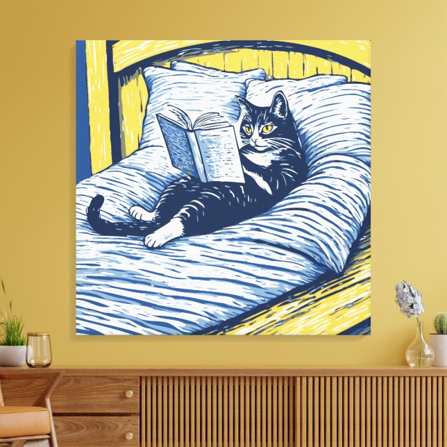 lesende Katze Leinwanddruck (Insitu (Wohnzimmer))