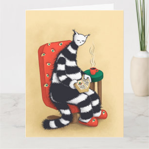 Lesende Katzen-Illustration Gemütlicher Bücherwurm Karte