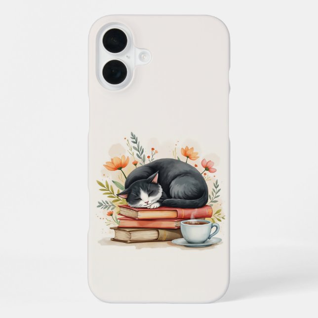 Lesende Katzenkaffee iPhone Hülle (Rückseite)