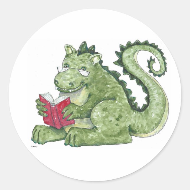 Lesender Drache Runder Aufkleber (Vorderseite)