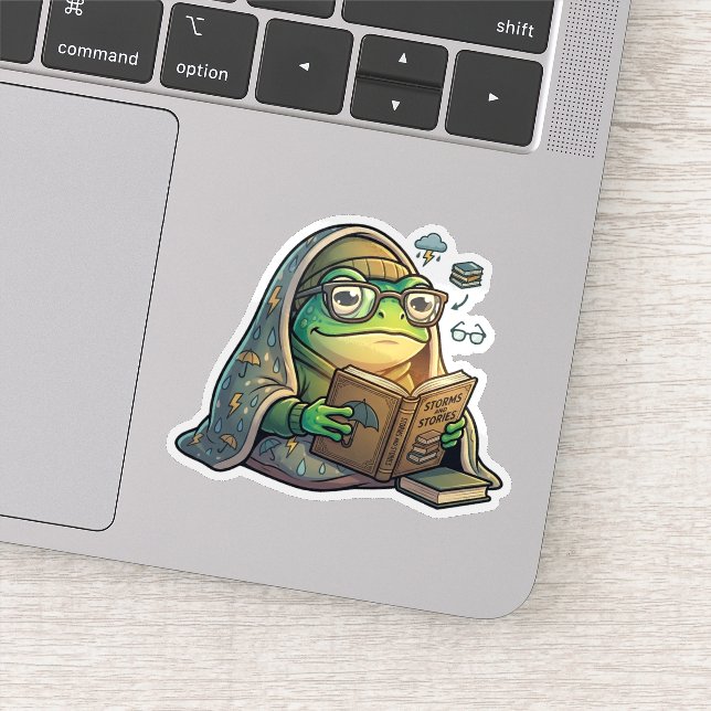 Lesender Frosch an regnerischem Tag Aufkleber (Detail)