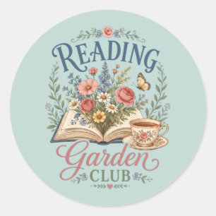 Lesender Gartenclub Cottagecore Floral Runder Aufkleber