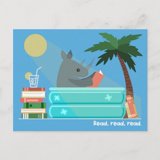 Lesender Rhino im Pool Postkarten (Vorderseite)