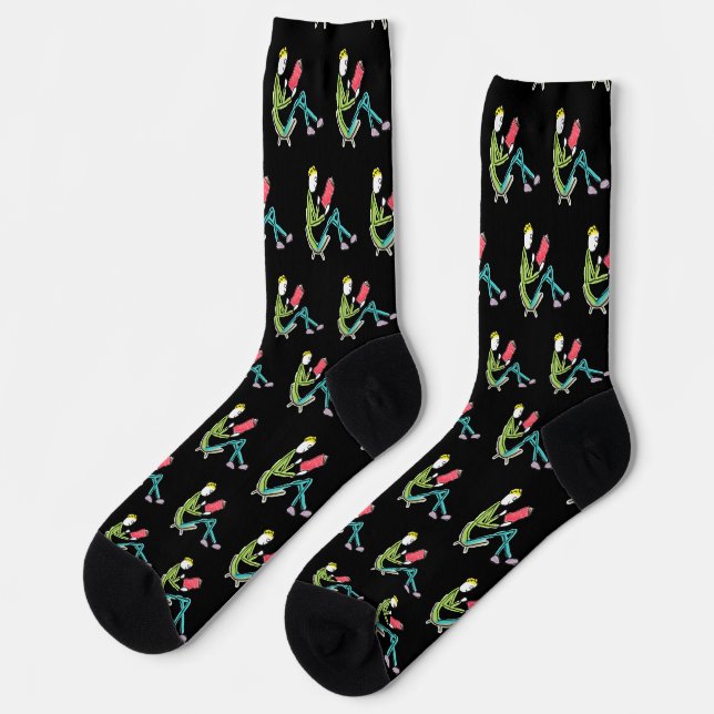 Lesender Stickman Socken (Linkes Detail)