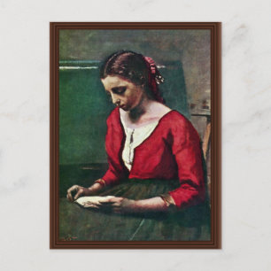 Lesendes Mädchen im roten Pullover von Corot Jean- Postkarte