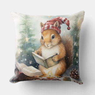 Lesendes Weihnachtshörnchen Kissen