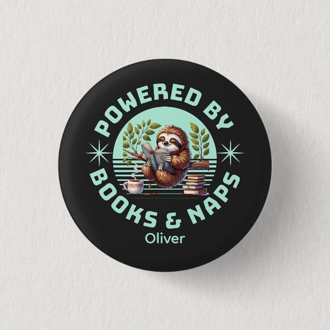 Leser Faultier. Einzigartiges Geschenk für Bücherl Button (Vorderseite)