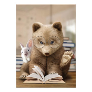 Leser Geschenkbären und Kaninchen Lese Bücher Fotodruck