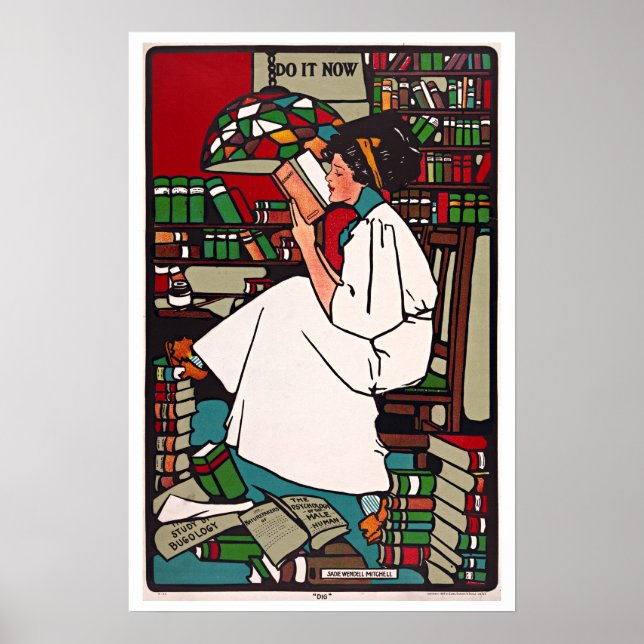 Leserbuch in der Bibliothek Vintage Literatur Poster (Vorne)