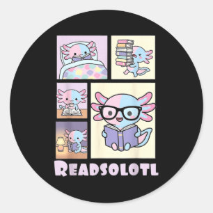 Lesesolotl kawaii Axolotl Bücherliebhaber lustiges Runder Aufkleber