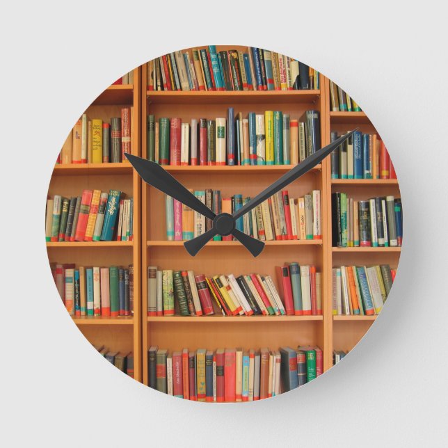 Lesewortlesung der virtuellen Bibliothek Runde Wanduhr (Vorderseite)