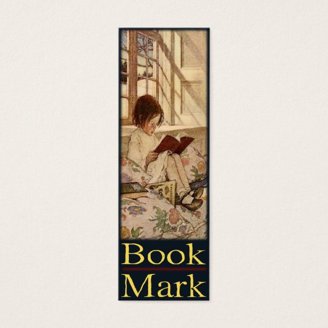 Lesezeichen Card mit Sweet Little Girl Reading (Vorderseite)