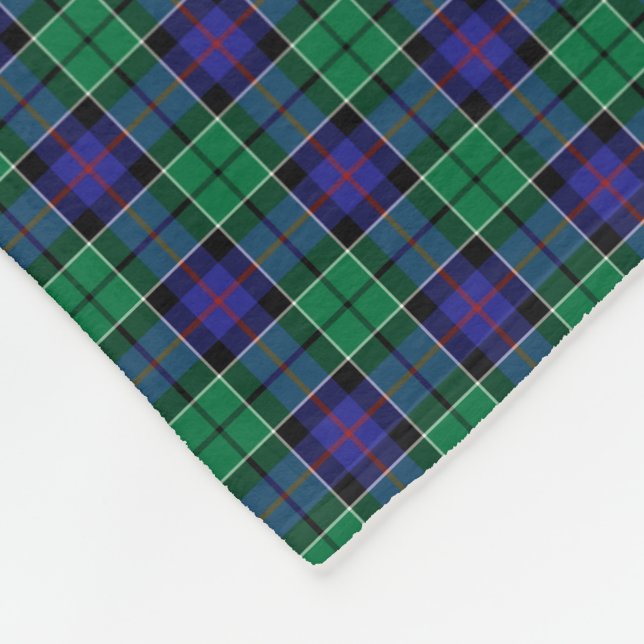 Leslie Clan Bright Blue und Green Hunting Tartan Fleecedecke (Ecke)