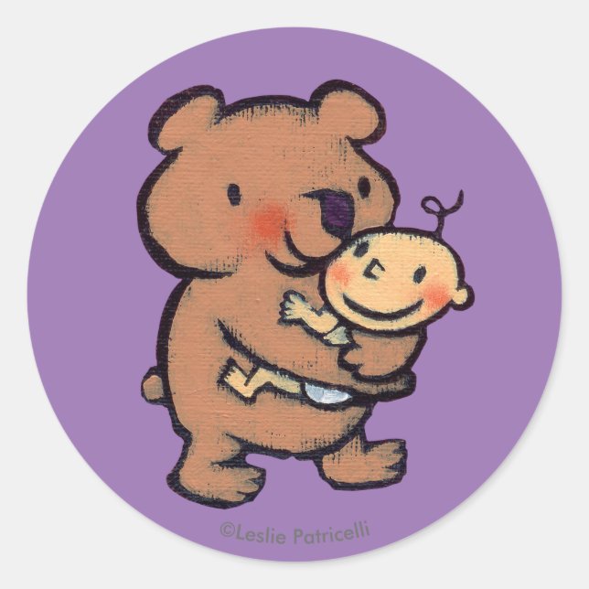 Leslie Patricelli Big Brown Bear Hug Runder Aufkleber (Vorderseite)