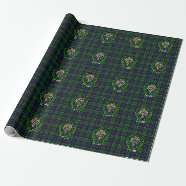 Leslie Scottish Clan Tartan & Crest Geschenkpapier (Ungerollt)