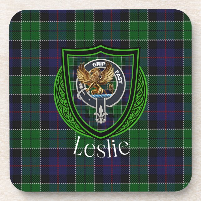 Leslie Scottish Clan Tartan & Crest Getränkeuntersetzer (Vorderseite)