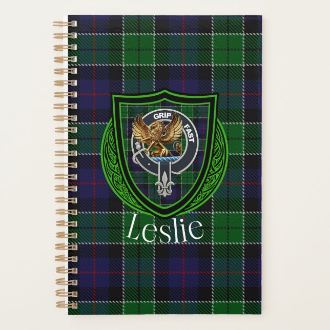 Leslie Scottish Clan Tartan & Crest Planer (Vorderseite)