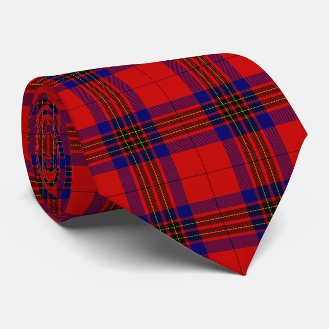 Leslie Tartan Red Blue lila kariert Krawatte (Gerollt)