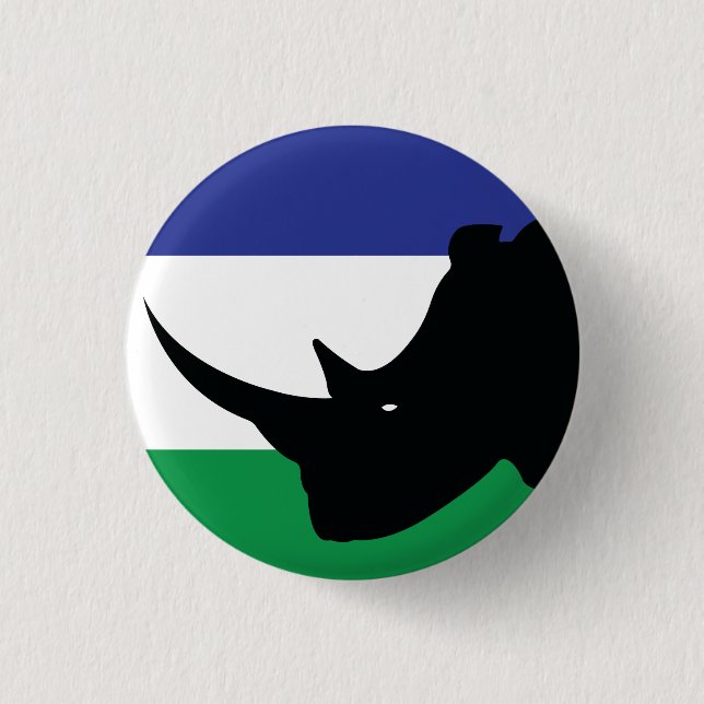 Lesotho Black Rhino Basotho Nationale Tierflagge Button (Vorderseite)