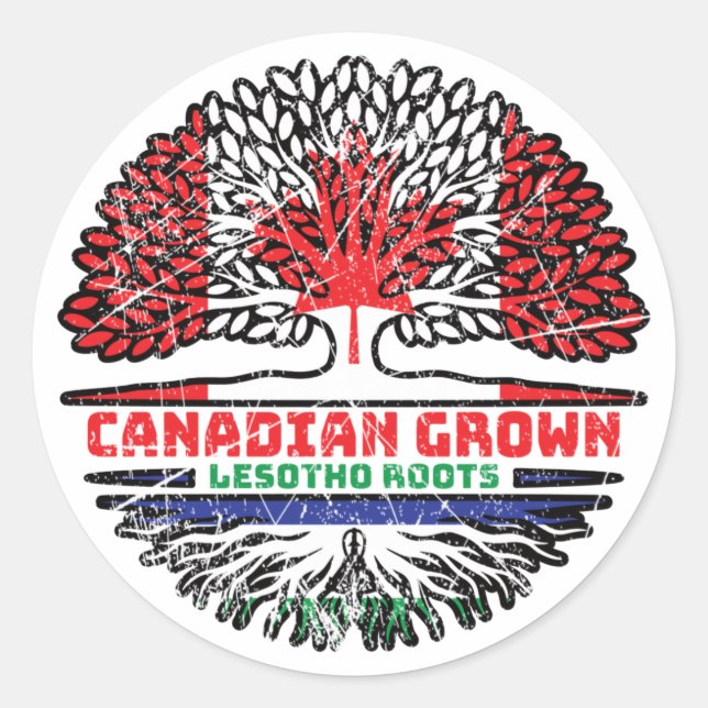 Lesotho Canadian Canada Tree Roots Flag Runder Aufkleber (Vorderseite)