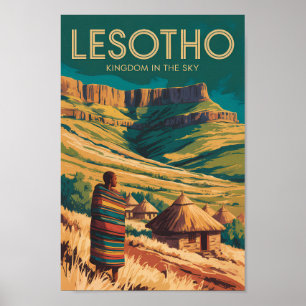 Lesotho Drakensberg Illustration Reise Kunst Retro Poster
