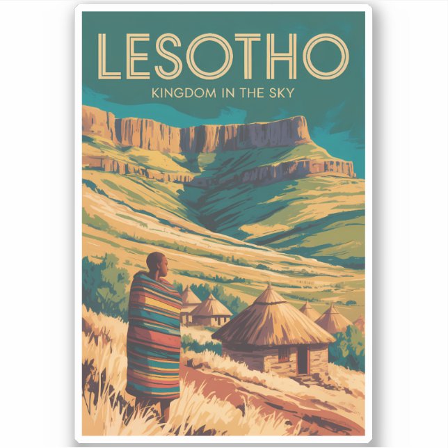 Lesotho Drakensberg Illustration Travel Art Retro Aufkleber (Vorderseite)