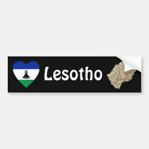 Lesotho Flag Herz + Karte Autoaufkleber