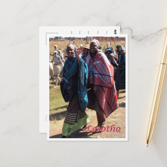 Lesotho - Frauen in Basotho - Postkarte (Vorderseite/Rückseite Beispiel)