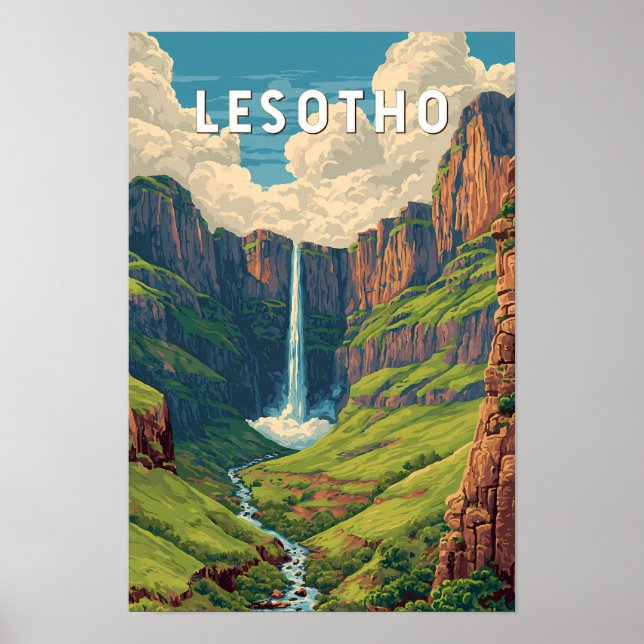Lesotho Illustration Reise Kunst Vintage Poster (Vorne)