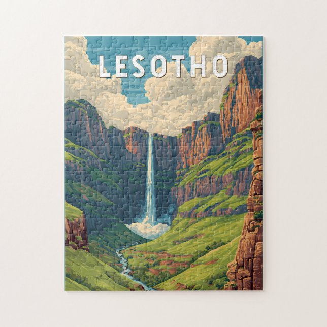 Lesotho Illustration Reise Kunst Vintage Puzzle (Vertikal)