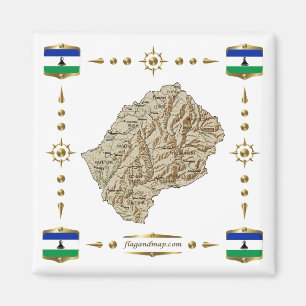 Lesotho Karte + Flags Magnet