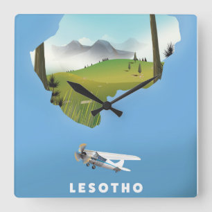 Lesotho Südafrika Ski Plakat Quadratische Wanduhr