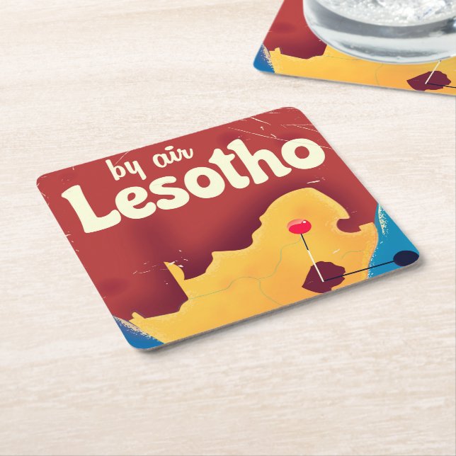 Lesotho Vintage Reiseplakat Rechteckiger Pappuntersetzer (angewinkelt)