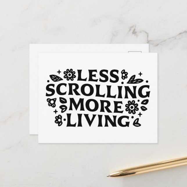 Less scrolling more living mindfulness quotes postkarte (Vorderseite/Rückseite Beispiel)