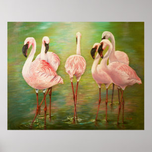 Lesser flamingos painting Art Poster