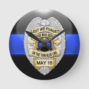 Lest we vergiss - Thin Blue Line Abzeichen Runde Wanduhr
