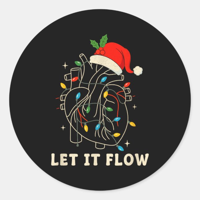 Let It Flow Funny Anatomical Heart Christmas, Medi Runder Aufkleber (Vorderseite)