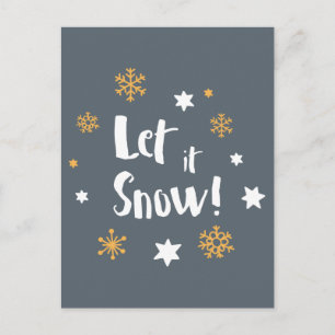 "Let it Snow!" Calligraphy Christmas Modern Gray Feiertagspostkarte