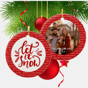 Let It Snow Christmas Script Family Foto Red Keramik Ornament