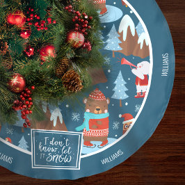 Let it Snow Cute Animal with Name Blue Christmas Polyester Weihnachtsbaumdecke