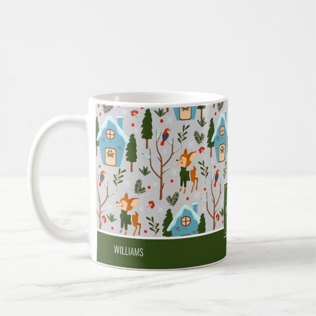 Let it Snow Cute Reindeer Name Green Christmas Kaffeetasse (Links)