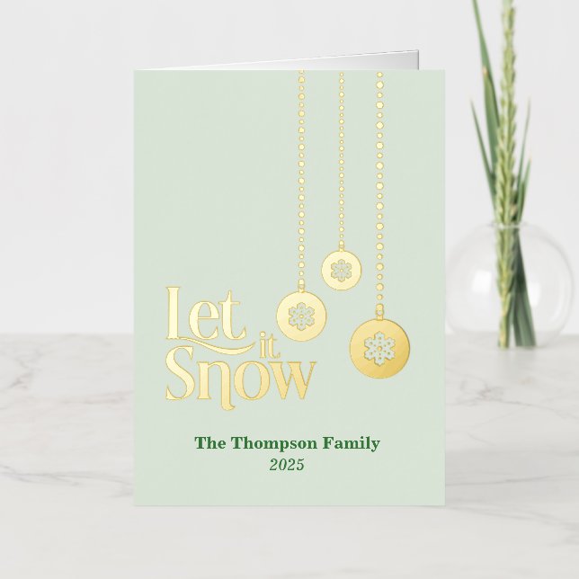 "Let it Snow" Hellgrüne geflochtene Foil Holiday C (Vorderseite)