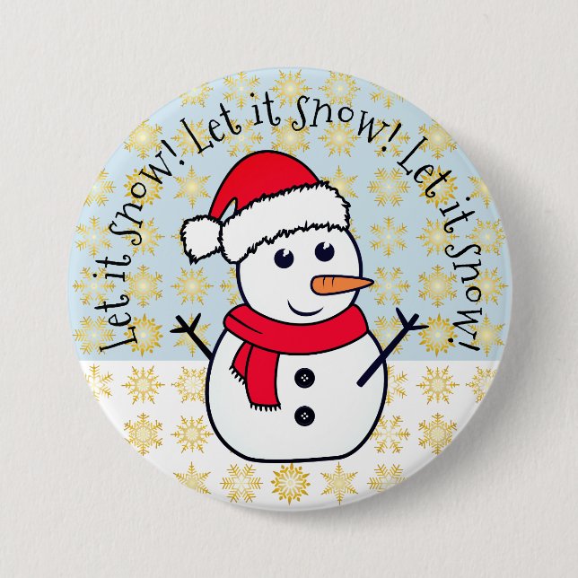 "Let it Snow" kawaii Schneemann Button (Vorderseite)