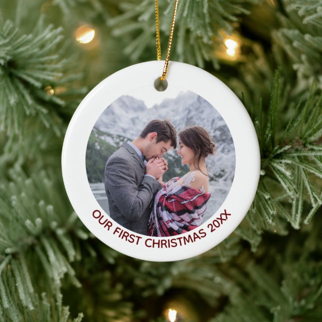 "Let it Snow" Minimalistisches Foto Gold Glitzer Keramik Ornament (Baum)