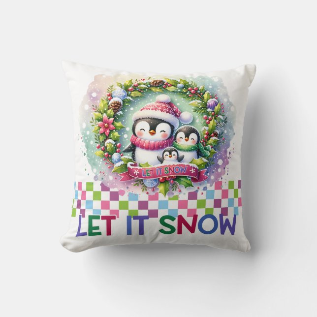 Let It Snow Penguin Family Christmas Pillow Kissen (Vorderseite)