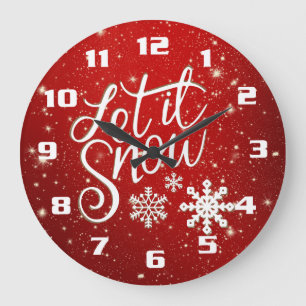 Let It Snow Red and White Christmas Große Wanduhr