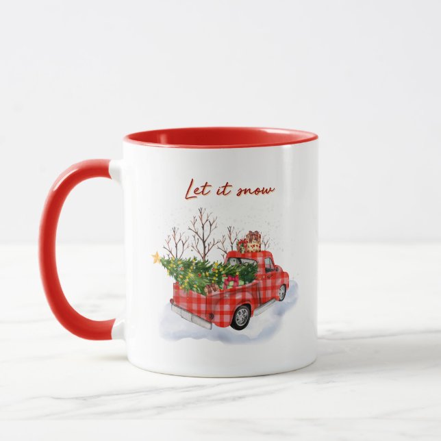 Let It Snow Red Truck Christmas Holiday Tasse (Links)
