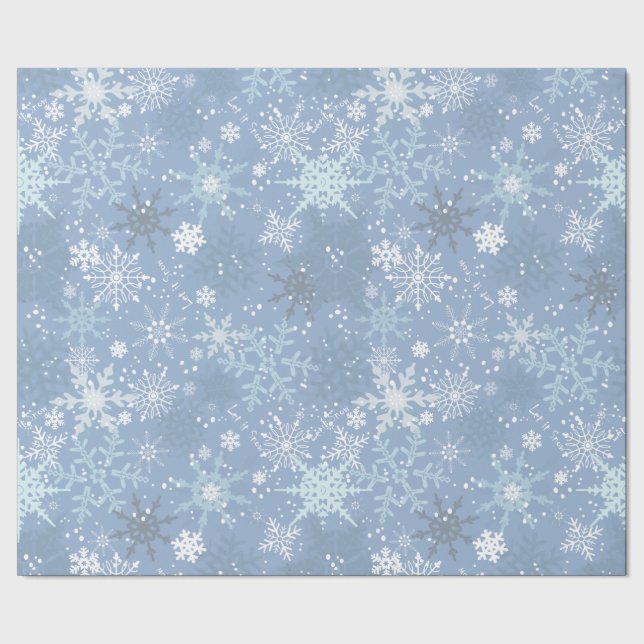 Let it Snow - Snowflakes on Cerulean Blue Geschenkpapier (Saum)