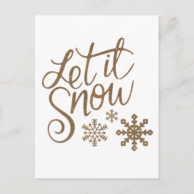 "Let it Snow" Weihnachts-Gold-Glitzer Postkarte (Vorderseite)